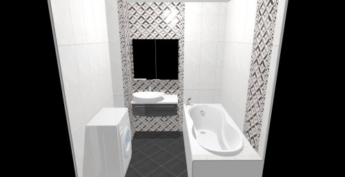 Стильный бело-черный интерьер с ромбами для ванной комнаты