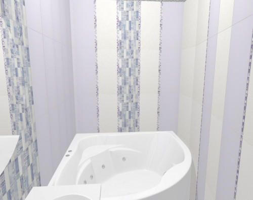 Светлая классика в ванной: белый, лавандовый и голубой
