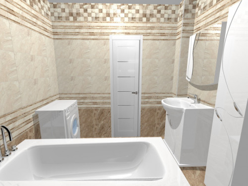 Цвет ванили и беж в ванной: полоска, мозаика и кафель под мрамор