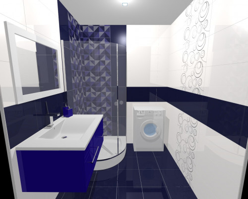 Ванная в футуристическом стиле: яркая сине-белая геометрия