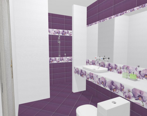 Белый и фиолетовый в интерьере ванной — это красиво!