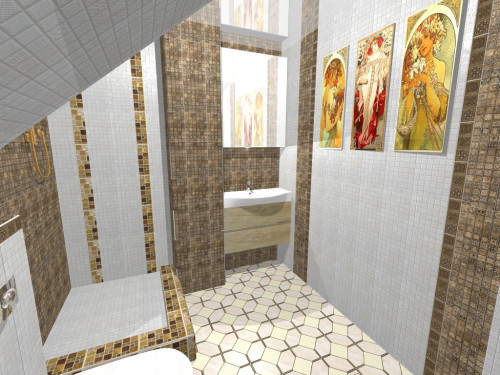 Бежевый, серый, мозаика и фрески: божественная античность в ванной