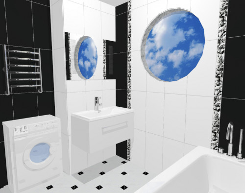 Черно-белые контрасты в дизайне интерьера ванной комнаты