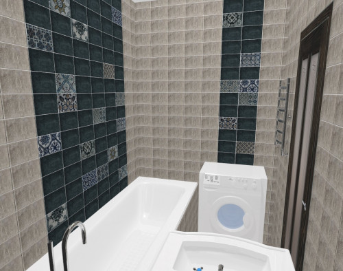 Дуэт синего и миндального в интерьере ванной: винтажный стиль