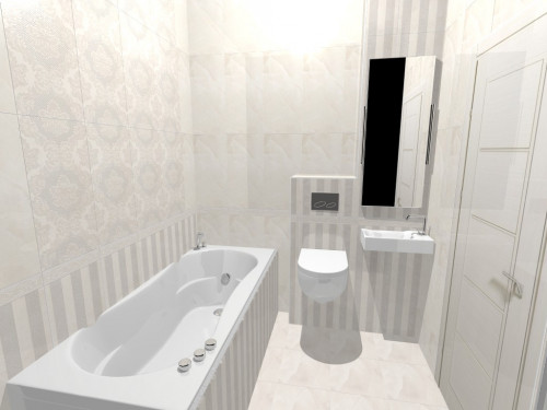 Кремовый цвет, узоры и полоска: неоклассика в уютной ванной