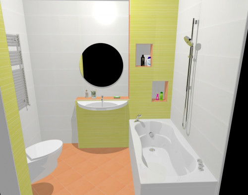 Лайм, персик и белый: современный стиль интерьера в ванной