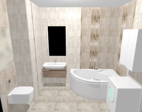 Переливы кремового и бежевого в минималистичном интерьере ванной
