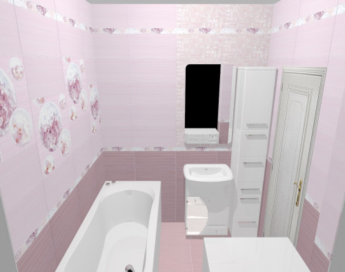 Современный интерьер для маленькой ванной в розовых тонах