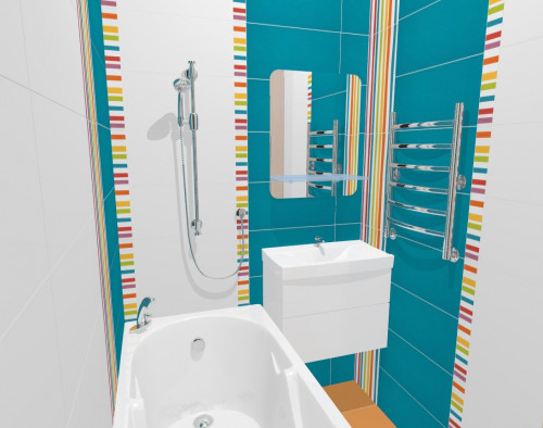 Белый, синий и оранжевый цвета в ванной современного стиля