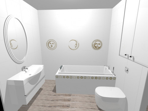 Элегантность минимализма: белая ванная с декоративными золотистыми вставками