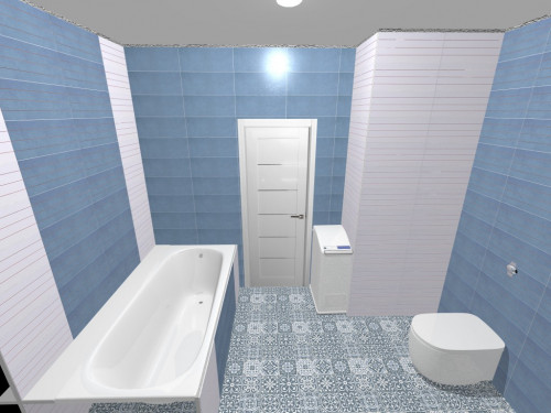Минимализм в ванной: дуэт серебристо-голубого и белого цвета