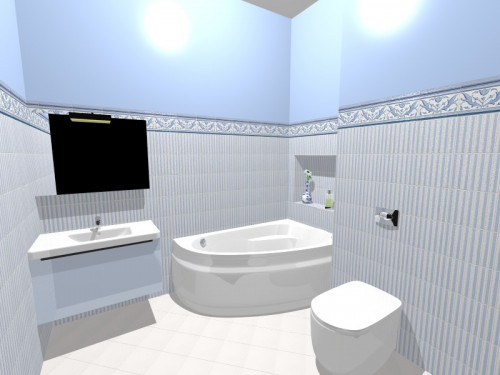 Ретро-стиль в ванной: серый и голубой, однотонный и в полосочку