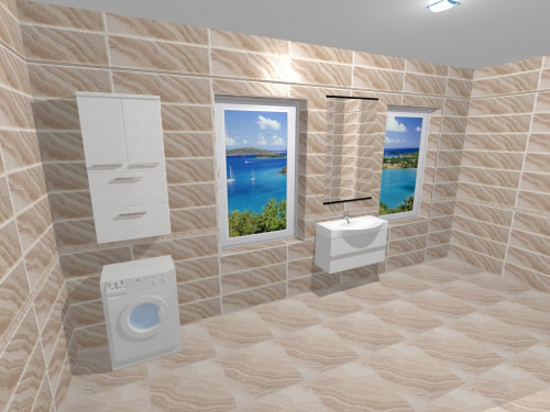 Роскошь бежевого мрамора: современный стиль в просторной ванной с душевой
