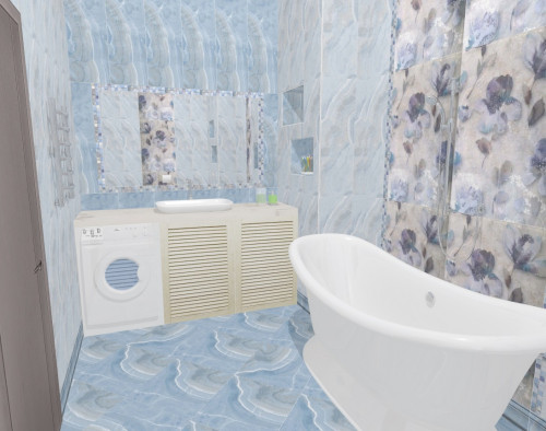 Стиль «прованс» в ванной комнате: голубой оникс и цветочный декор