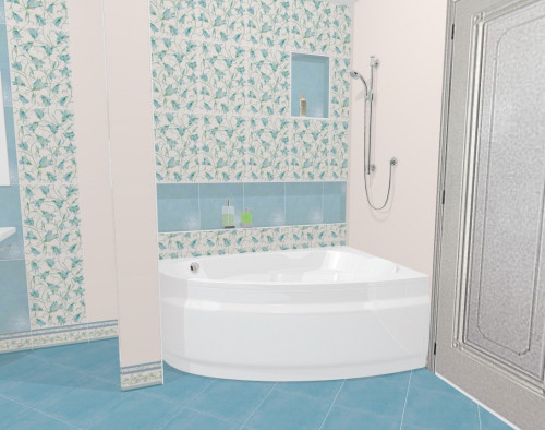 Вариация интерьера в стиле «прованс»: бело-голубая ванная с цветочными мотивами