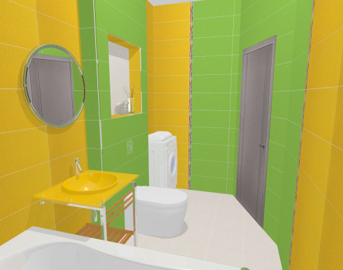 Ярко и позитивно: интерьер ванной в сочных желтых и зеленых тонах