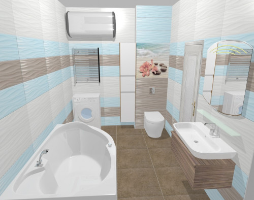 Коричневый, лазурный и белый цвета в ванной современного стиля