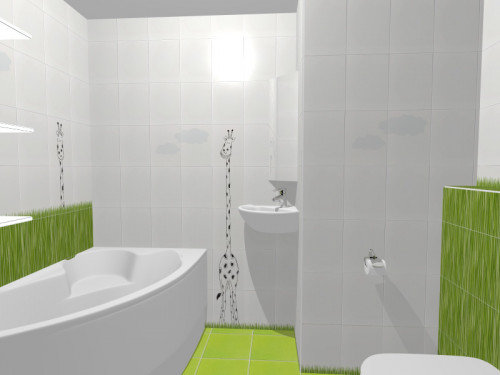 Позитивный интерьер ванной комнаты в бело-зеленых тонах