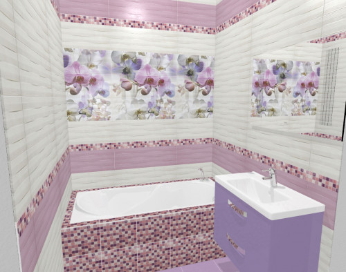 Розово-белый цветочный интерьер для ванной