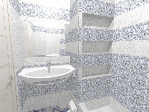 Синяя и белая мозаика в современном стиле интерьера ванной