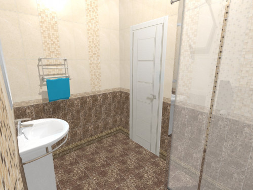 Теплый бежевый, шоколадный и мозаика в ванной комнате