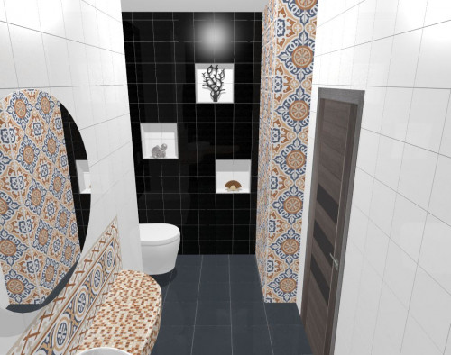 Черный и белый с орнаментом: оригинальная ванная в современном стиле