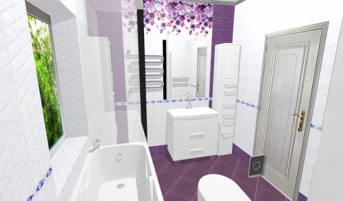 Дизайн ванной комнаты с цветочным панно