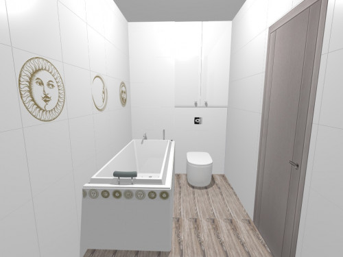 Элегантность минимализма: белая ванная с декоративными золотистыми вставками