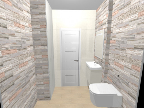 Имитация бетона и древесины в современном интерьере ванной: серый, белый и терракотовый