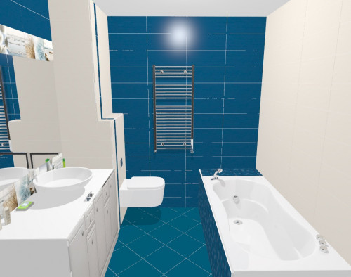 Морская тема в интерьере ванной: яркий дуэт белого и синего 