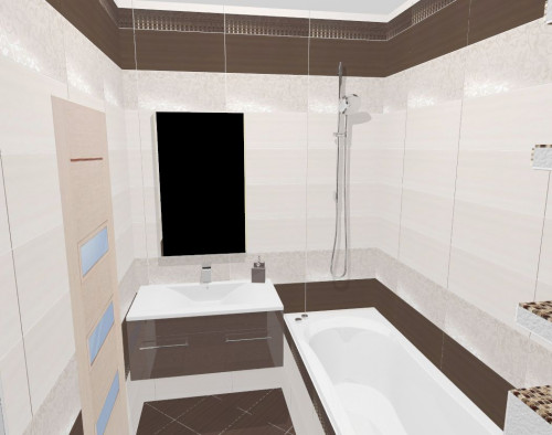 Современная классика: маленькая ванная в бело-коричневых тонах