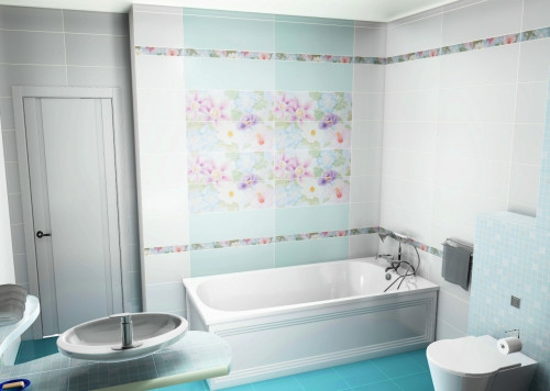 Весенний интерьер для ванной: розовые лепестки и цвет мяты