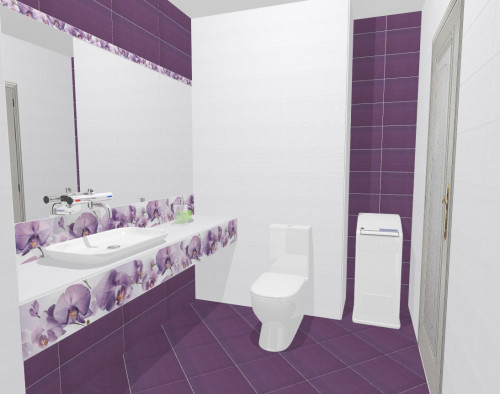 Белый и фиолетовый в интерьере ванной — это красиво!