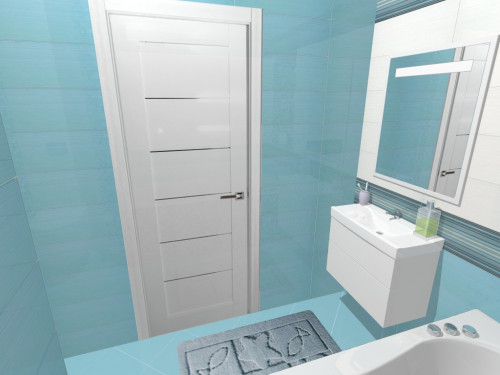 Бирюзовый и белый: ванная в современном стиле с мозаикой