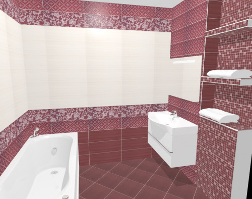 Бордово- белое «кружево» и мозаика: ванная в стиле «романтик»