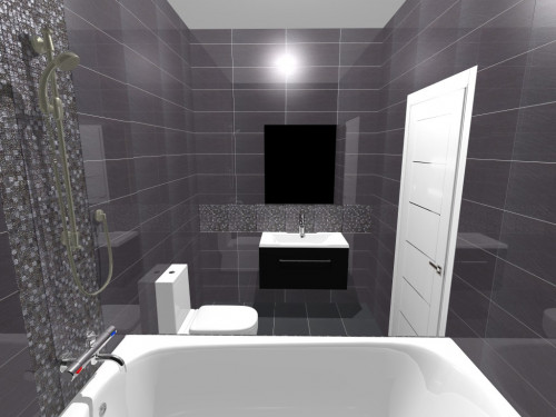 Черный и мозаика: монохромная ванная в современном стиле