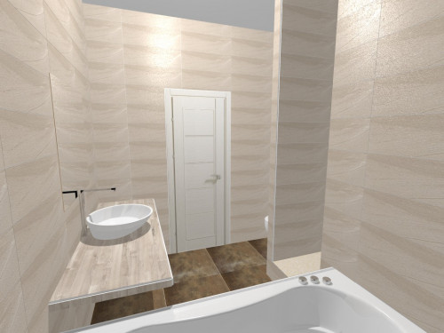 Экостиль в интерьере ванной: бежевый кафель под камень и древесину