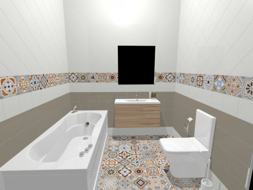 Стиль ар деко: сочный орнамент в серо-белом интерьере ванной