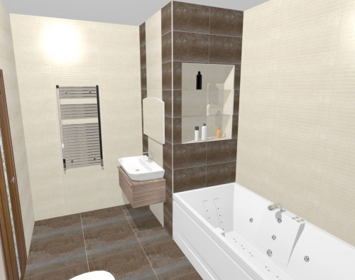 Стильная ванная комната в бежево-коричневой палитре