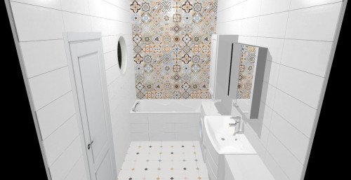 Белая ванная комната с орнаментальными кельтскими мотивами