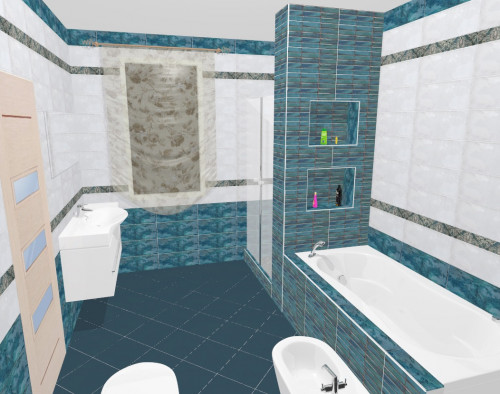 Белый и синий: современная классика в интерьере ванной
