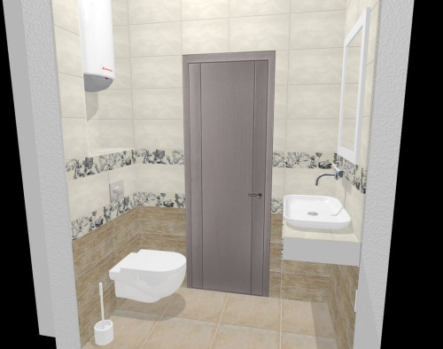 Бежевый и ореховый: интерьер для туалета в современном стиле