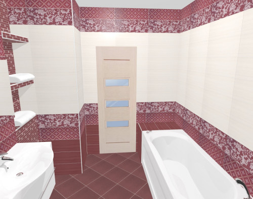 Бордово- белое «кружево» и мозаика: ванная в стиле «романтик»
