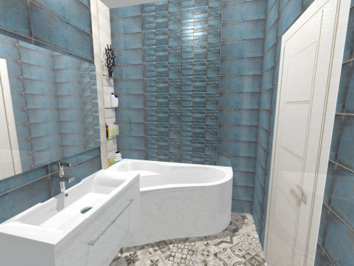 Дуэт белого и серо-синего: зонирование цветом в интерьере ванной