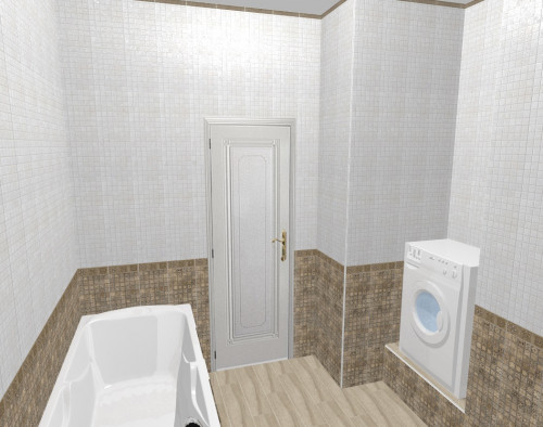 Элегантность белого и кофейного: плитка с мозаичной фактурой в ванной
