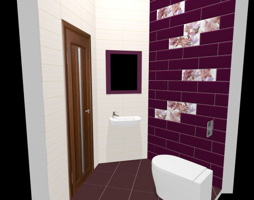 Интерьер туалета в современном стиле: бордовый цвет, полоска и цветы -магазин плитки НеваКерамикс
