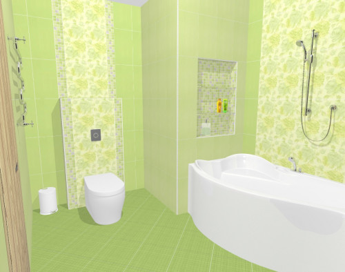 Летнее настроение: интерьер желто-зеленой ванной комнаты с цветочным декором