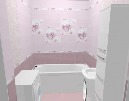 Современный интерьер для маленькой ванной в розовых тонах