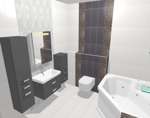 Стильно: черный, белый и золотой в современном интерьере ванной