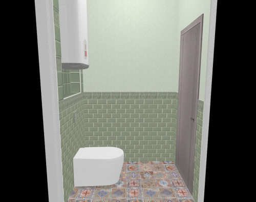 Туалет в винтажном стиле: зеленые стены и кельтские узоры на полу
